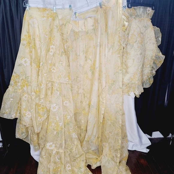 Vintage 1970s Yellow Bohemian Floral MCM Curtains Bedroom Set Pillow Shams - Picture 1 of 16